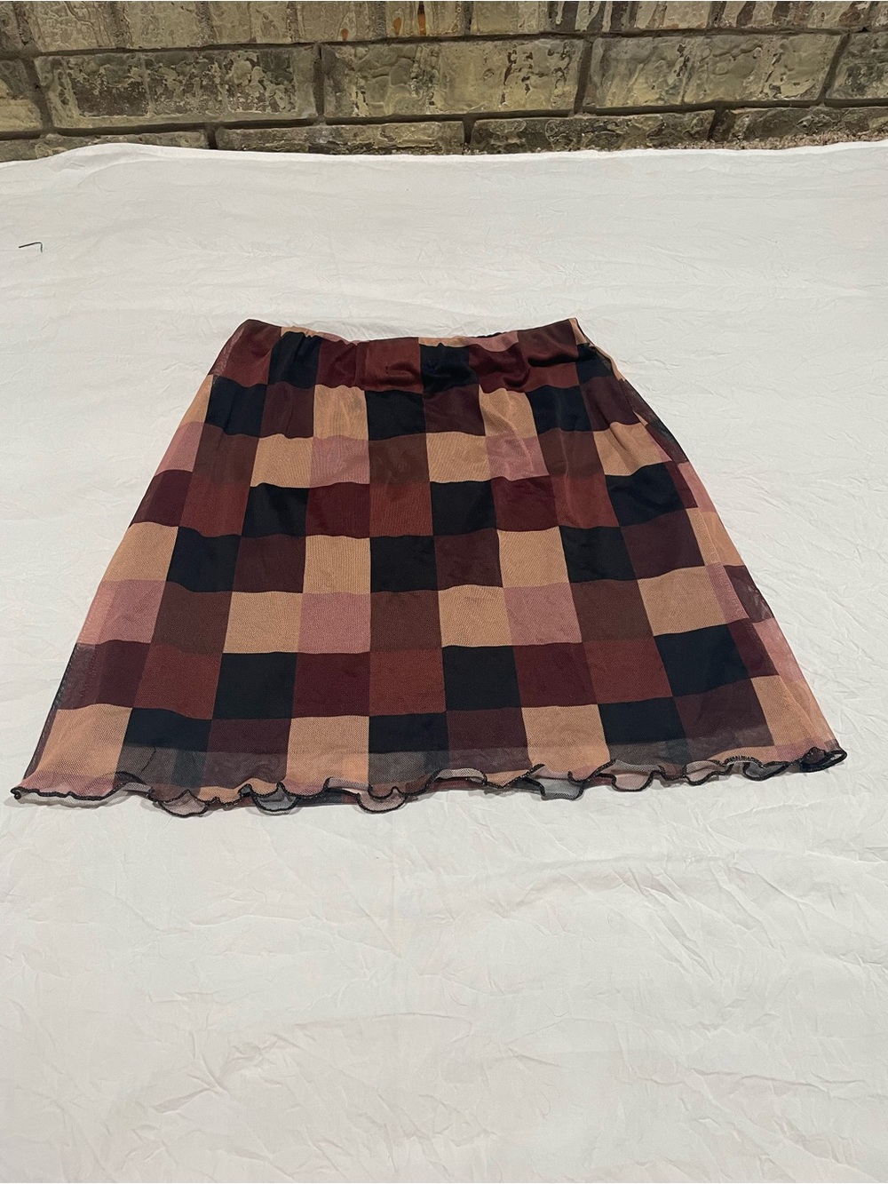 Black & Brown Toned Checked Mini Skirt